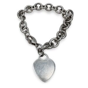Tiffany & Co Sterling Silver Tiffany Heart Tag Link Charm Bracelet 925 READ